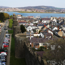 conwy town walls overlooking the marina